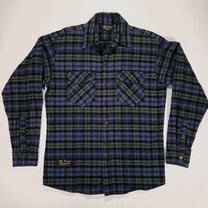 The Vermont Flannel Co. Flannel Shirt Plaid Blue Green Men's M Made In USA GUC!